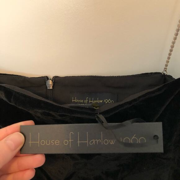 NWT House of Harlow Black Velvet Mini Dress with Crystal Straps - Picture 5 of 8